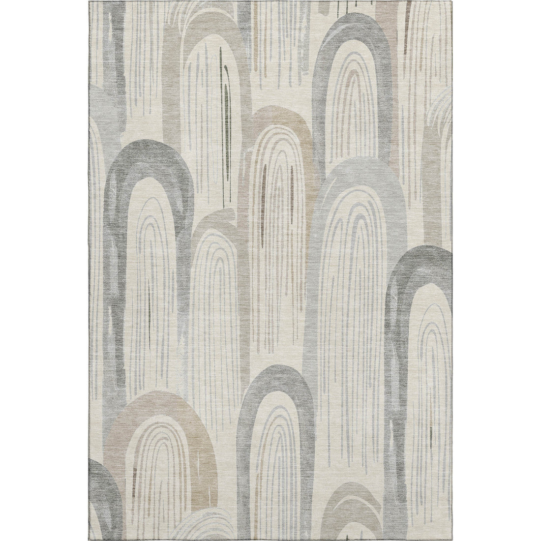 Beige Gray And Silver Geometric Washable Area Rug With UV Protection