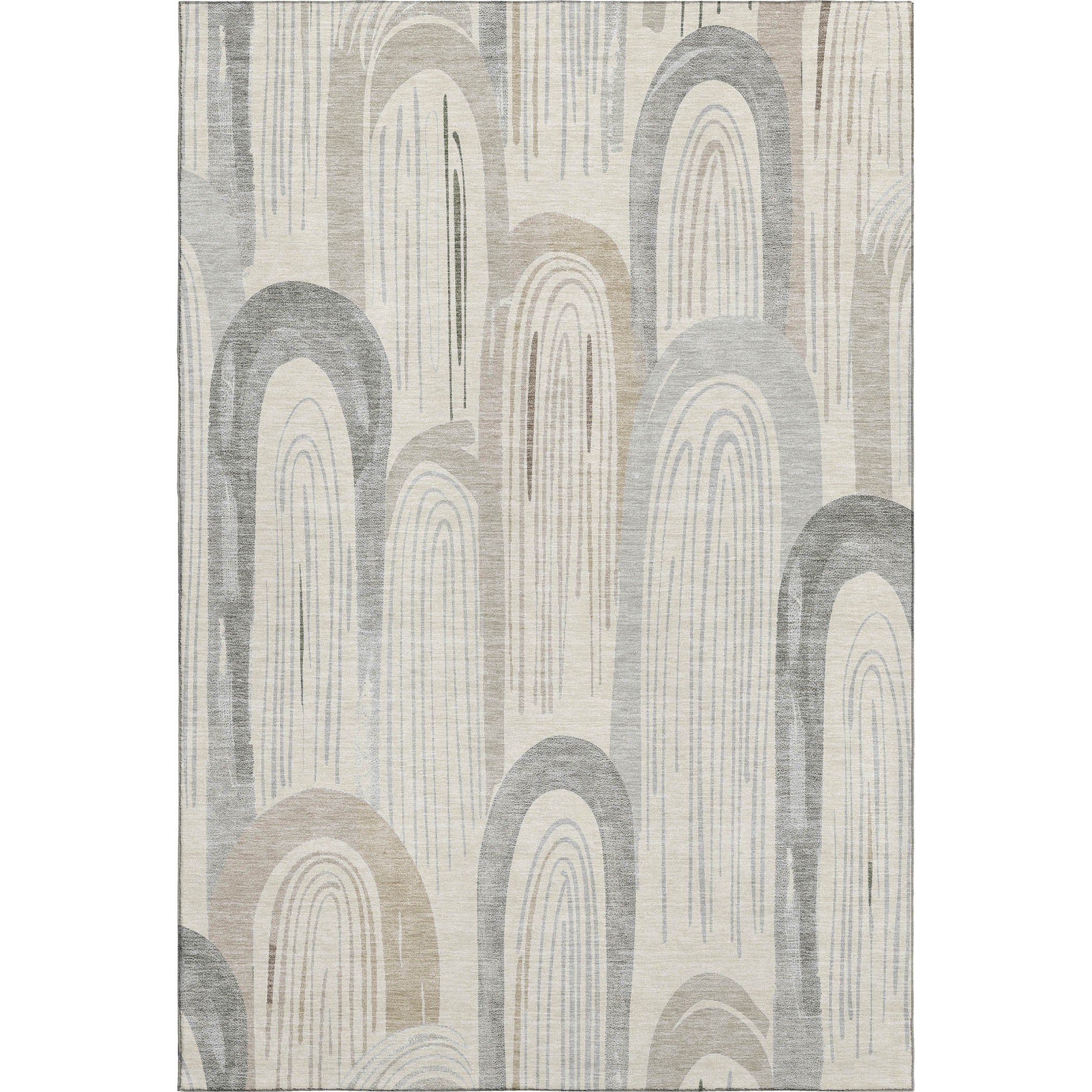 Beige Gray And Silver Geometric Washable Area Rug With UV Protection