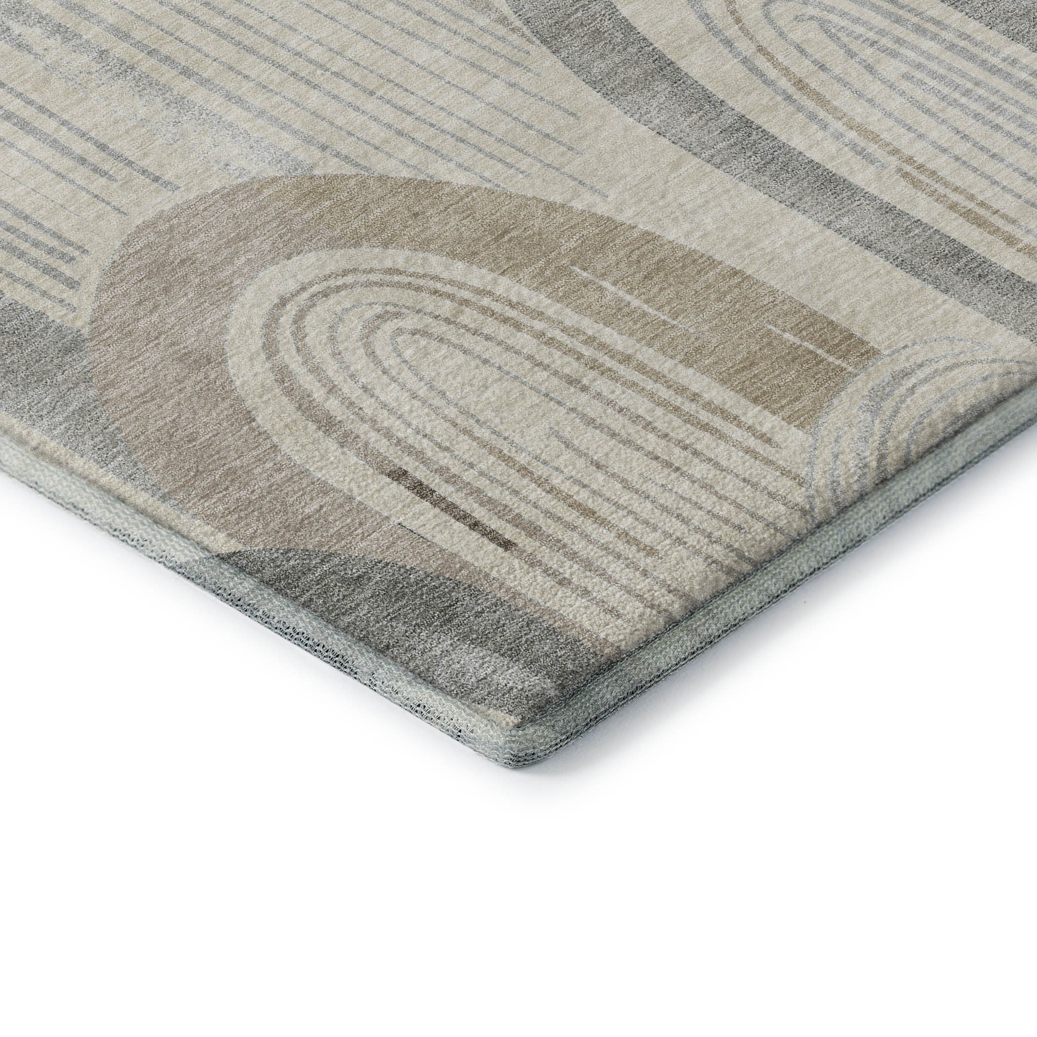 Beige Gray And Silver Geometric Washable Area Rug With UV Protection