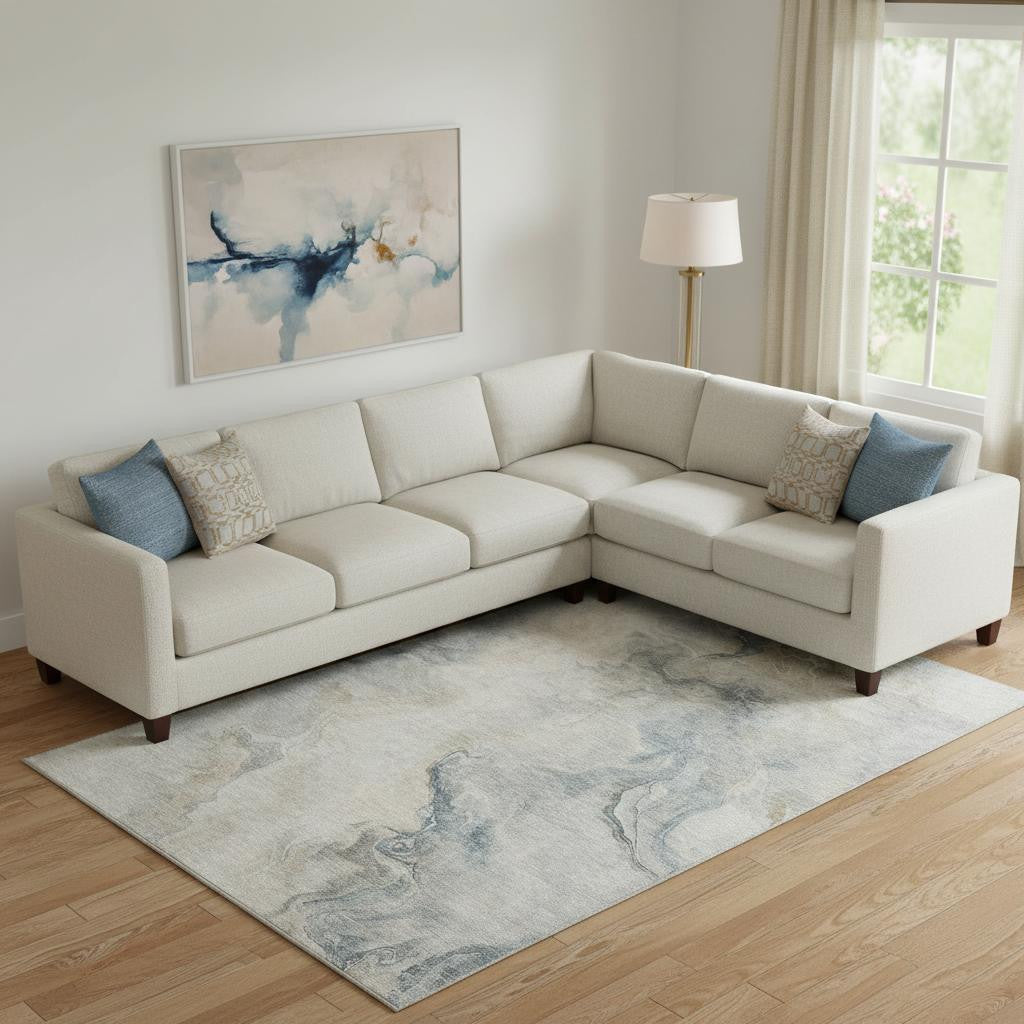 Beige Gray And Ivory Abstract Washable Area Rug With UV Protection