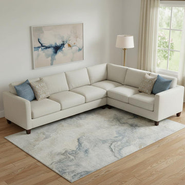 Beige Gray And Ivory Abstract Washable Area Rug With UV Protection