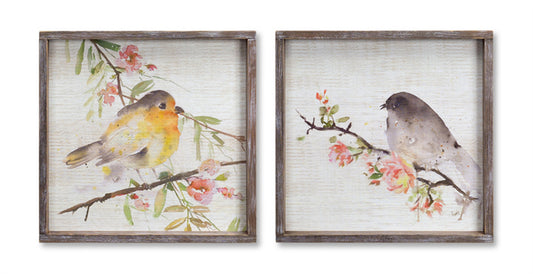 Wood Framed Watercolor Bird Plaque Set