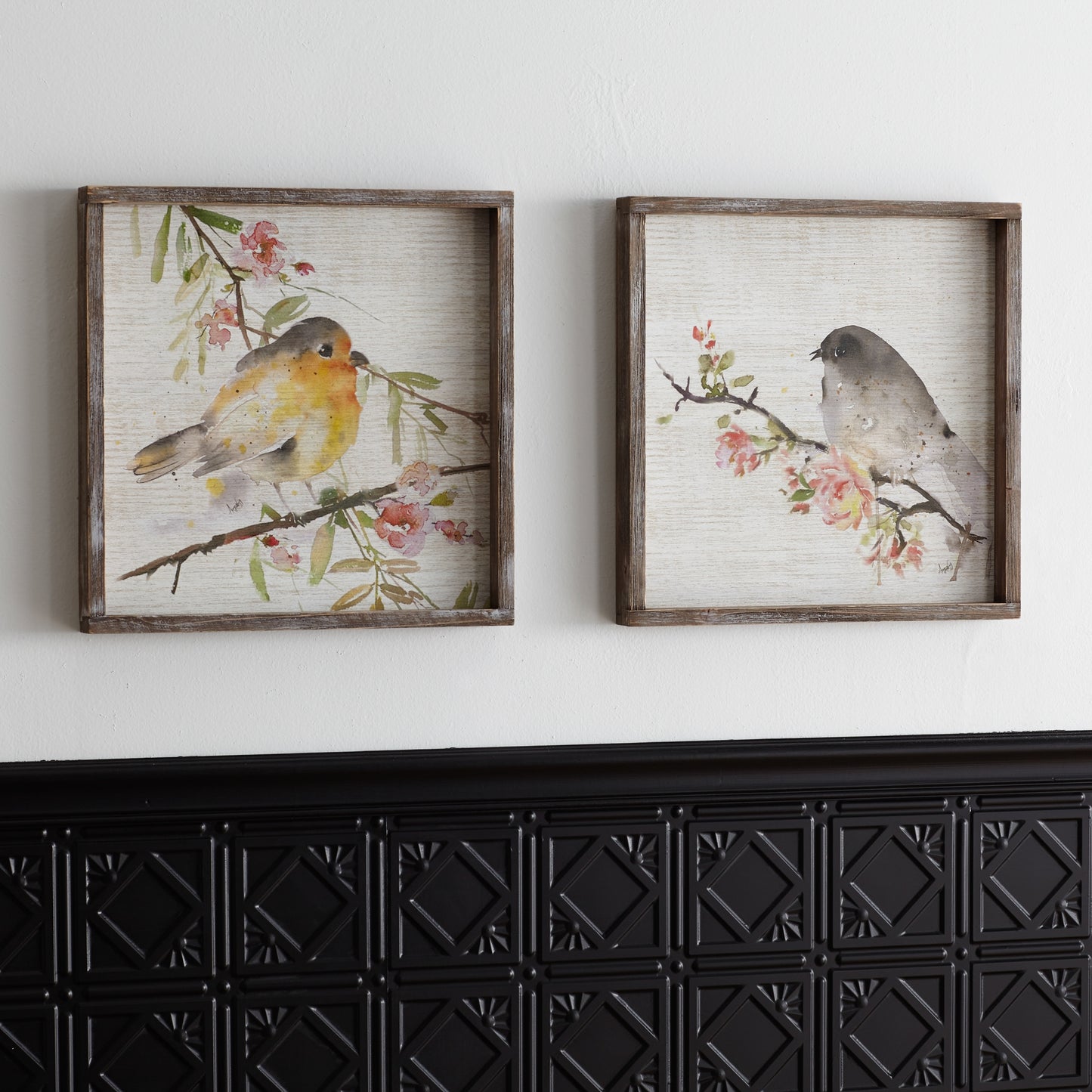 Wood Framed Watercolor Bird Plaque Set