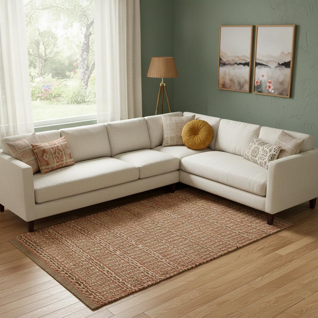 Natural And Pink Jute Hand Woven Area Rug
