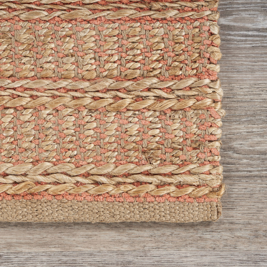 Natural And Pink Jute Hand Woven Area Rug