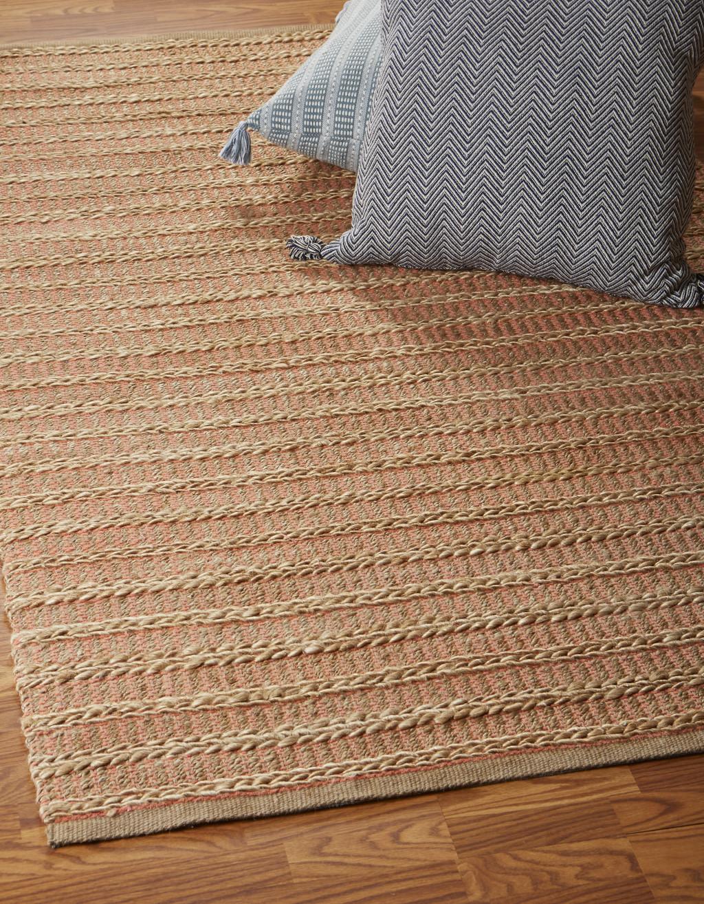 Natural And Pink Jute Hand Woven Area Rug