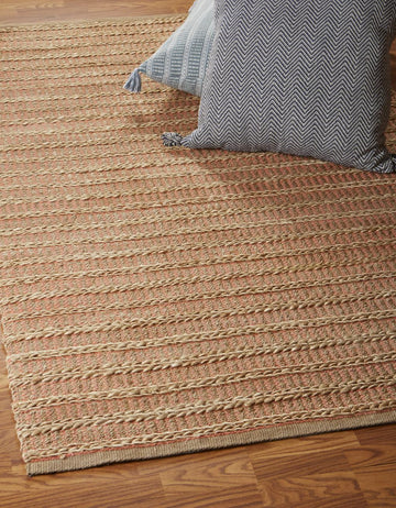 Natural And Pink Jute Hand Woven Area Rug