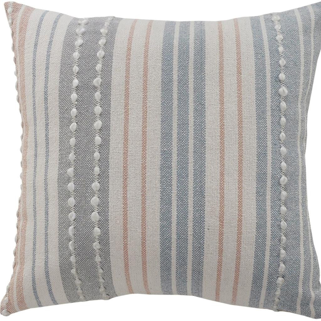 Gray And White Striped Cotton Pillow Cover