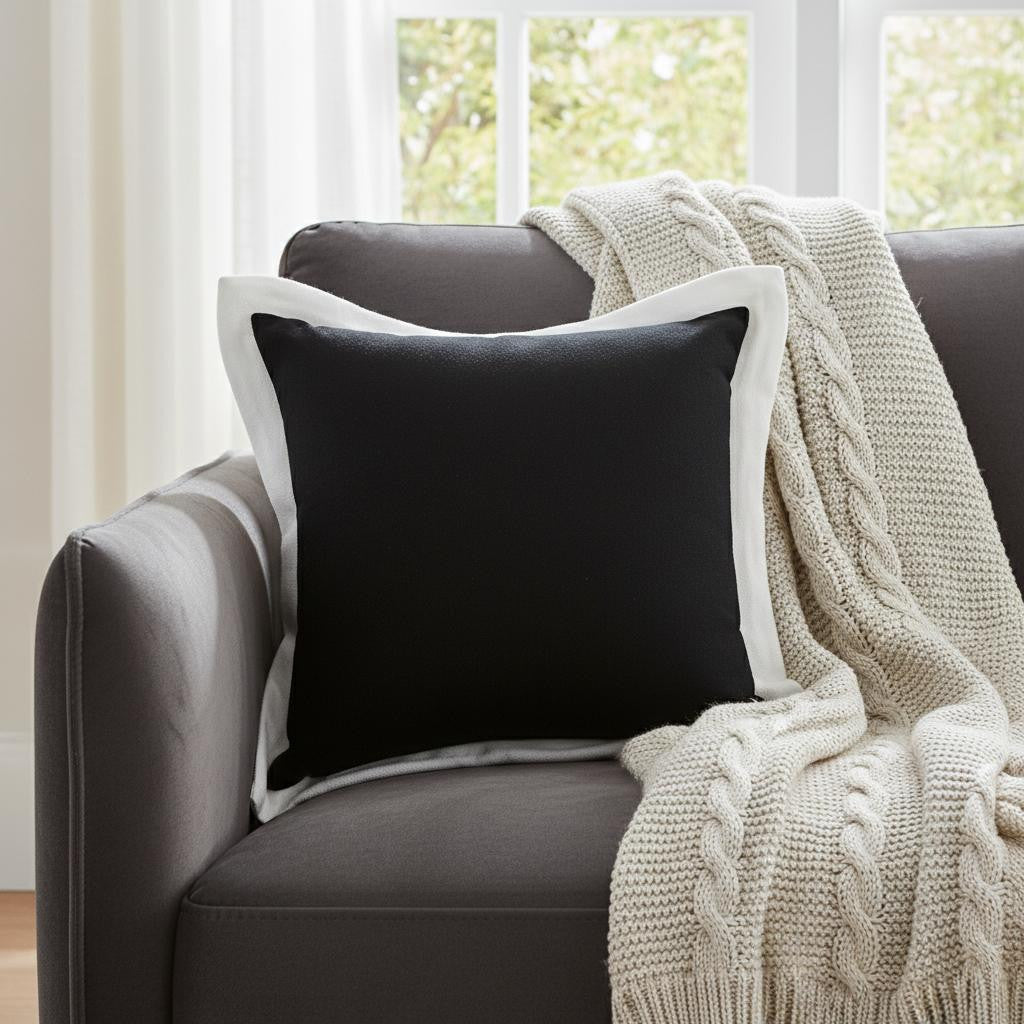 Black And White Color Block Cotton Throw Pillow