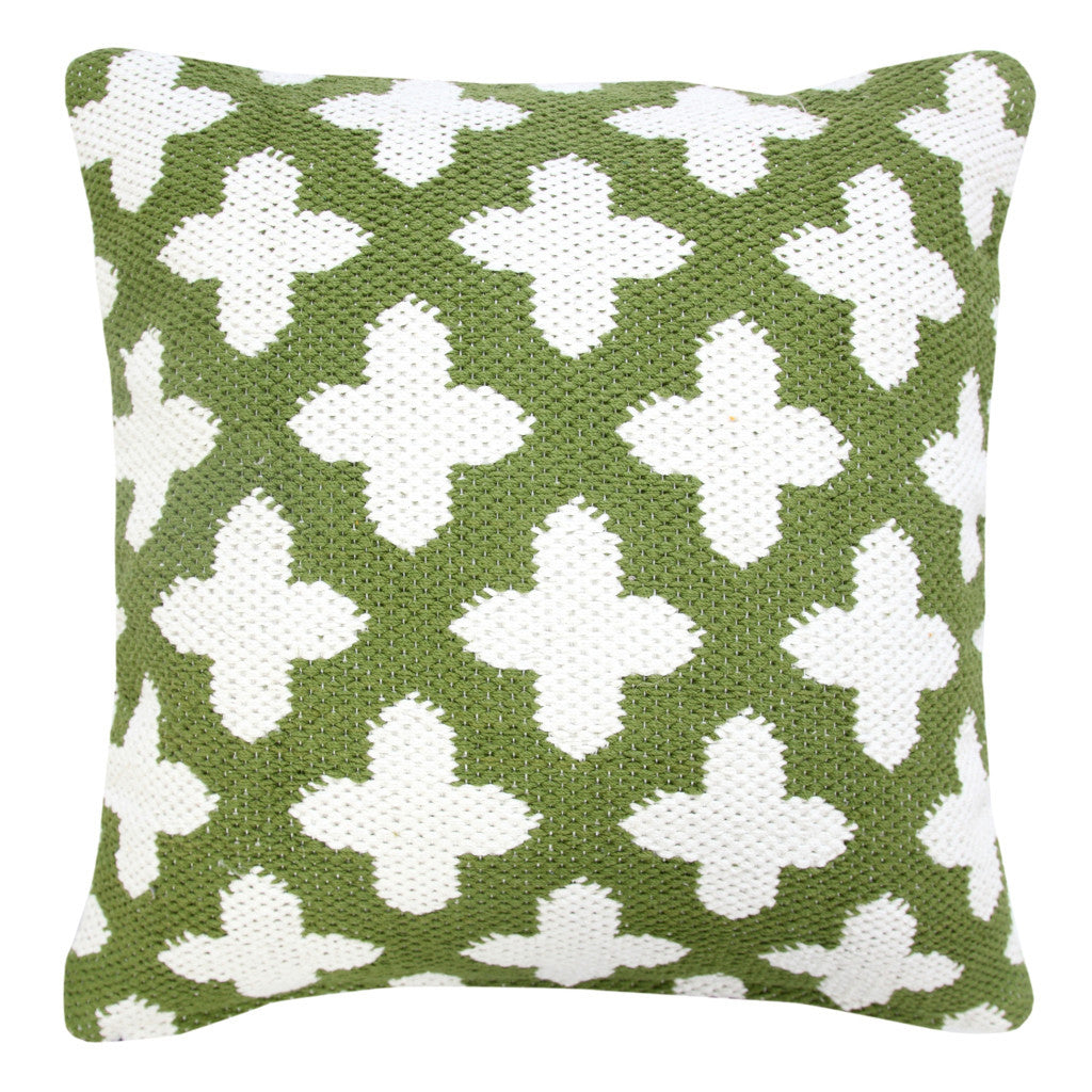 Green And White Geometric Cotton Blend Pillow Cover