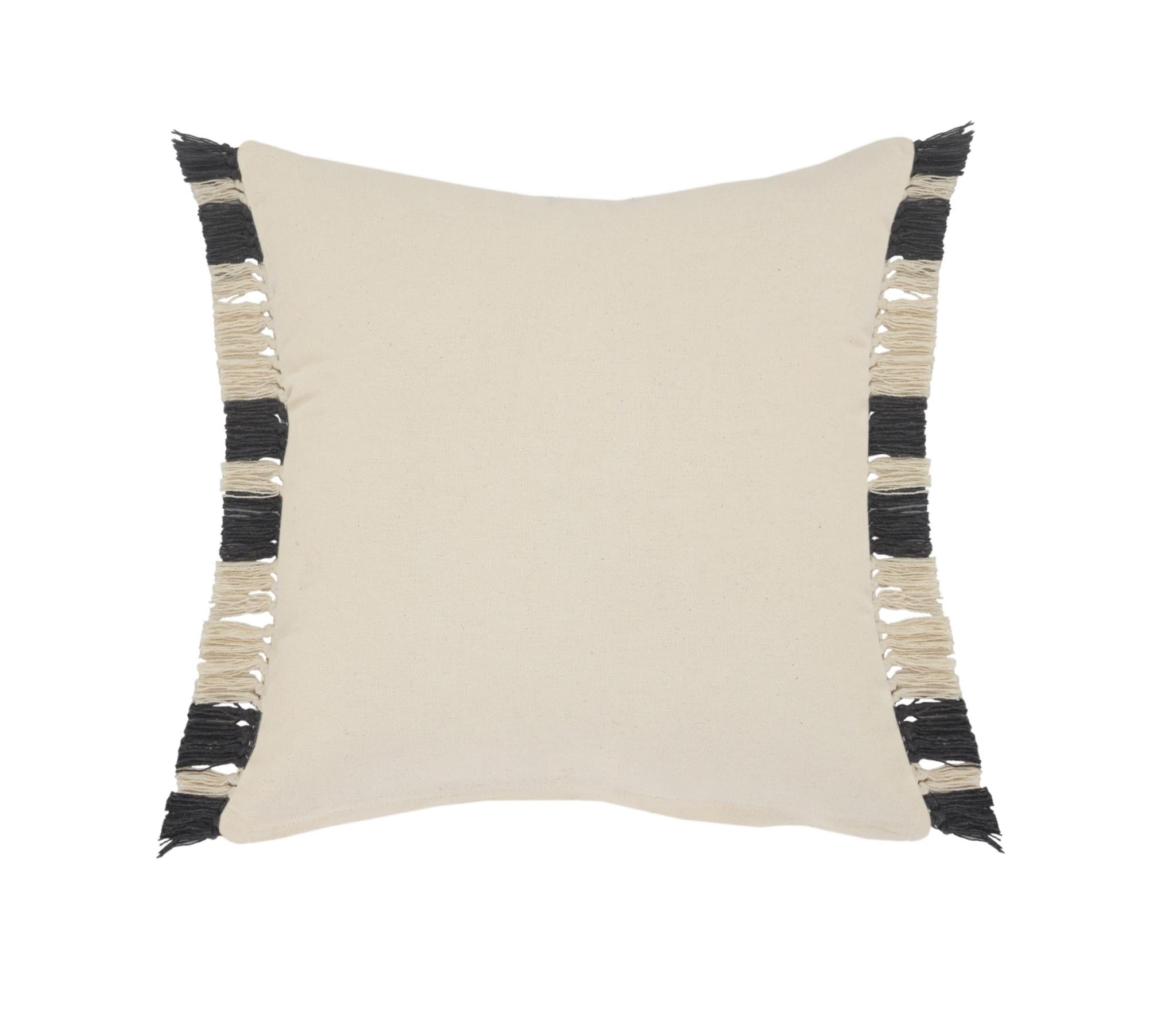 Off White And Gray Striped Cotton Throw Pillows with Frosted And Fringe