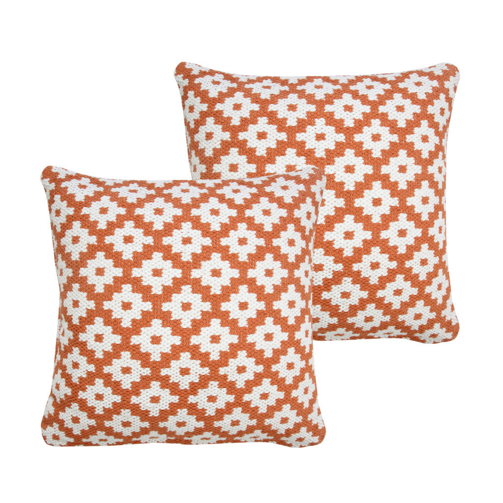 Orange And White Geometric Cotton Blend Throw Pillows