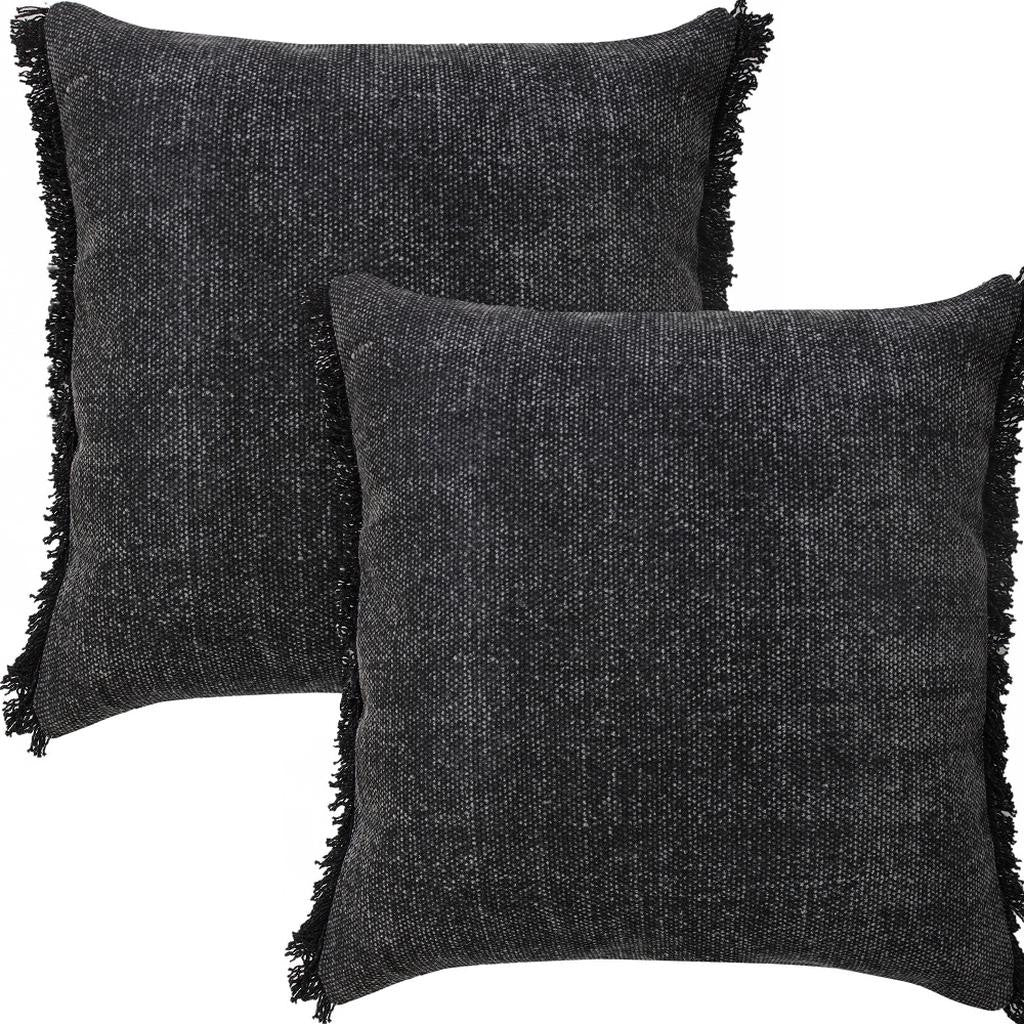 Black Cotton Throw Pillows with Fringe