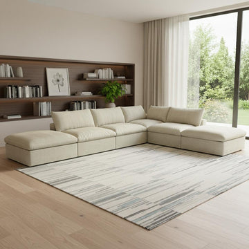 Khaki Linen Blend Modular L Shaped Six Piece Corner Sectional