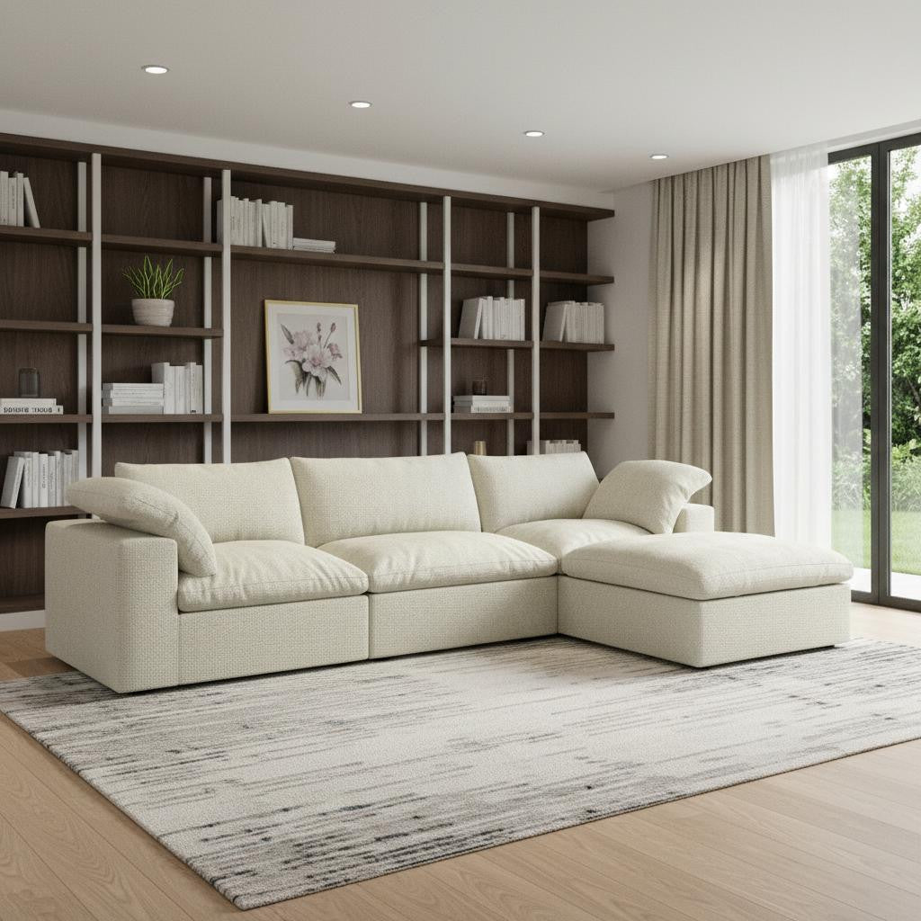Khaki Linen Blend Modular L Shaped Four Piece Corner Sectional