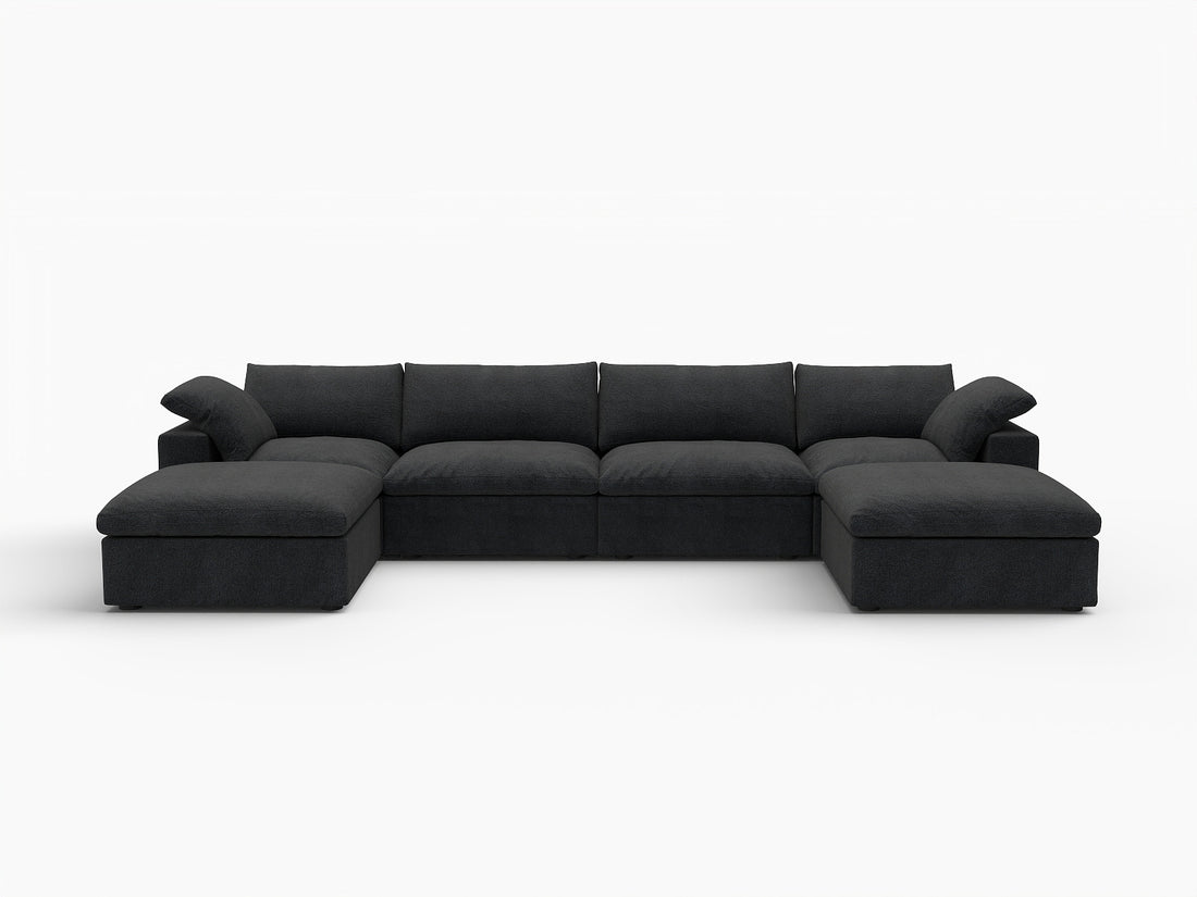 Black Linen Blend Modular U Shaped Six Piece Corner Sectional