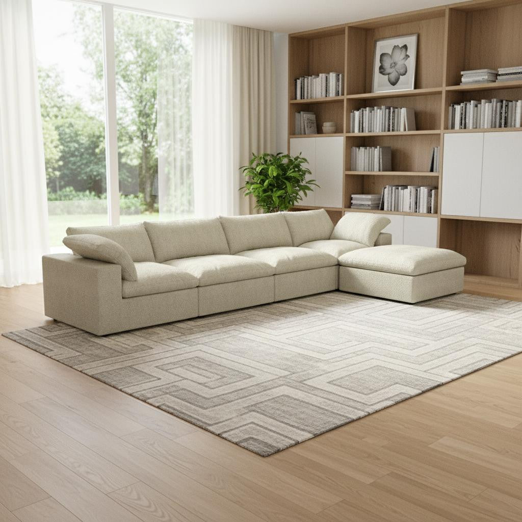 Khaki Linen Blend Modular L Shaped Five Piece Corner Sectional