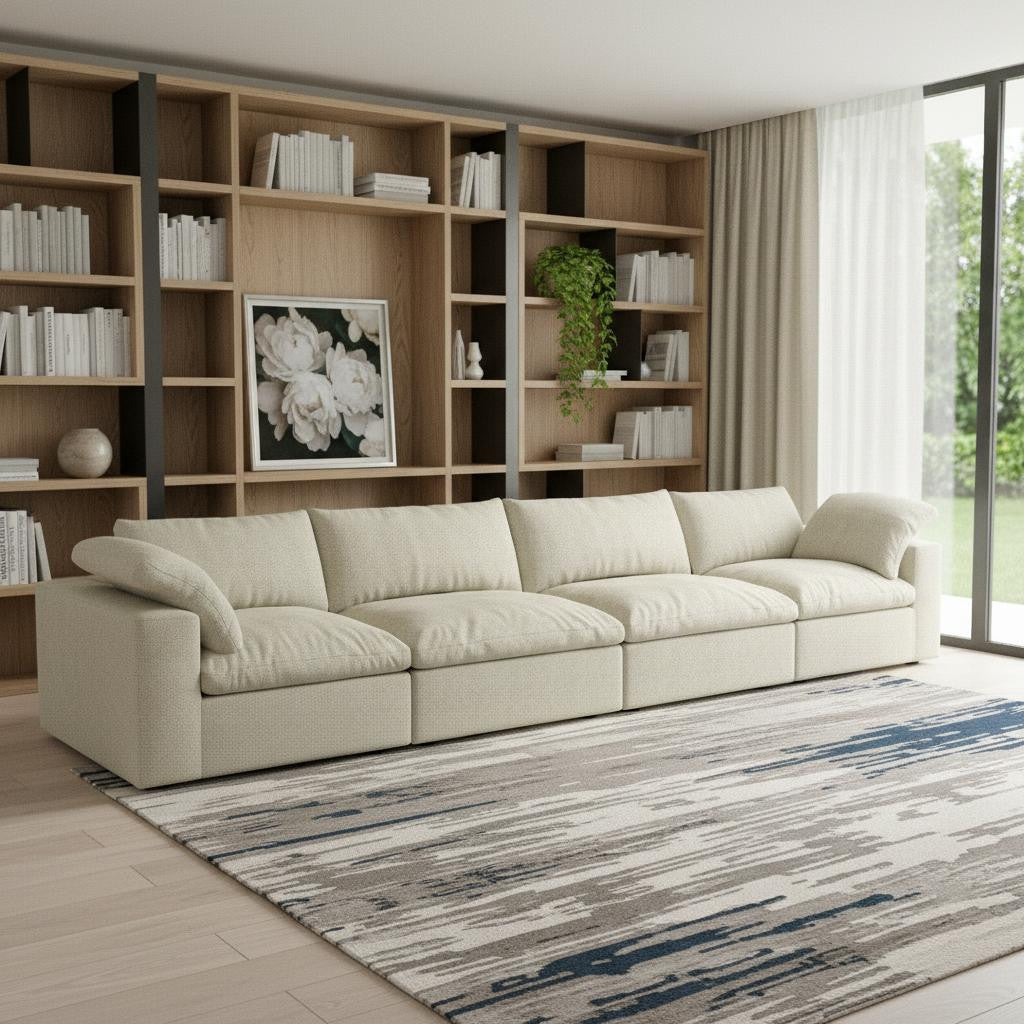 Khaki Linen Blend Modular Rectangular Four Piece Sectional