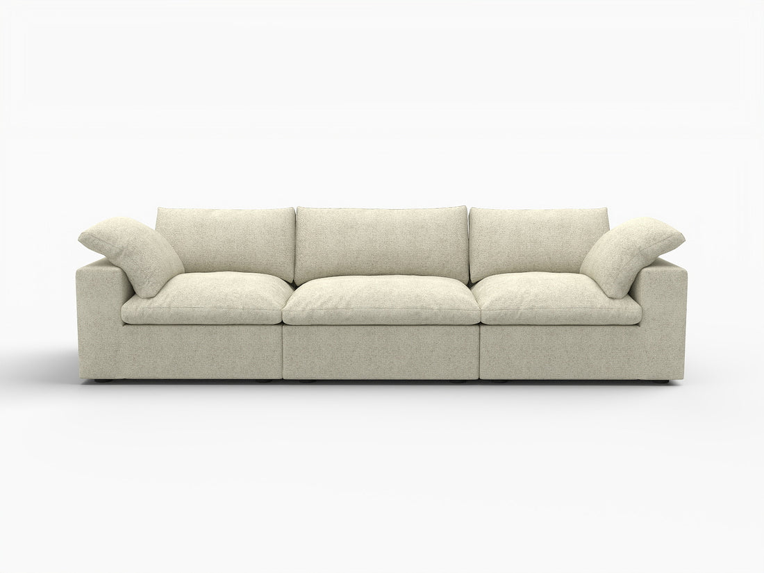 Khaki Linen Blend Modular Rectangular Three Piece Sectional
