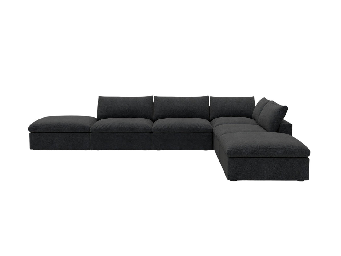 Black Linen Blend Modular L Shaped Six Piece Corner Sectional