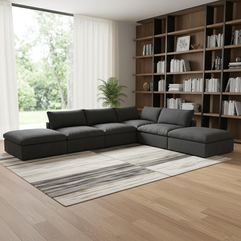 Black Linen Blend Modular L Shaped Six Piece Corner Sectional