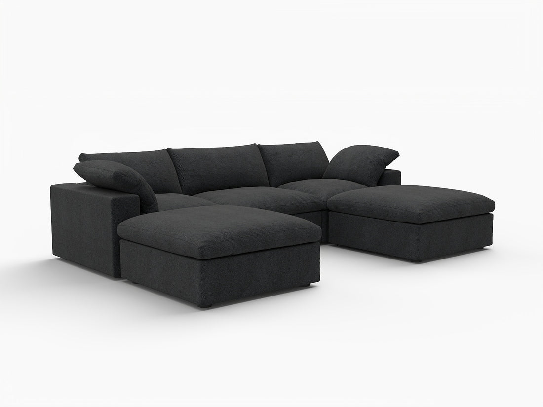 Black Linen Blend Modular U Shaped Five Piece Corner Sectional