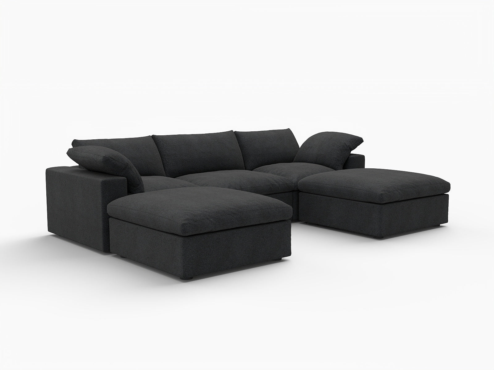 Black Linen Blend Modular U Shaped Five Piece Corner Sectional