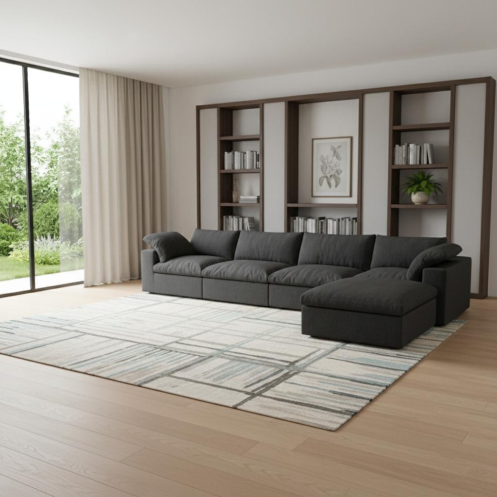 Black Linen Blend Modular L Shaped Five Piece Corner Sectional
