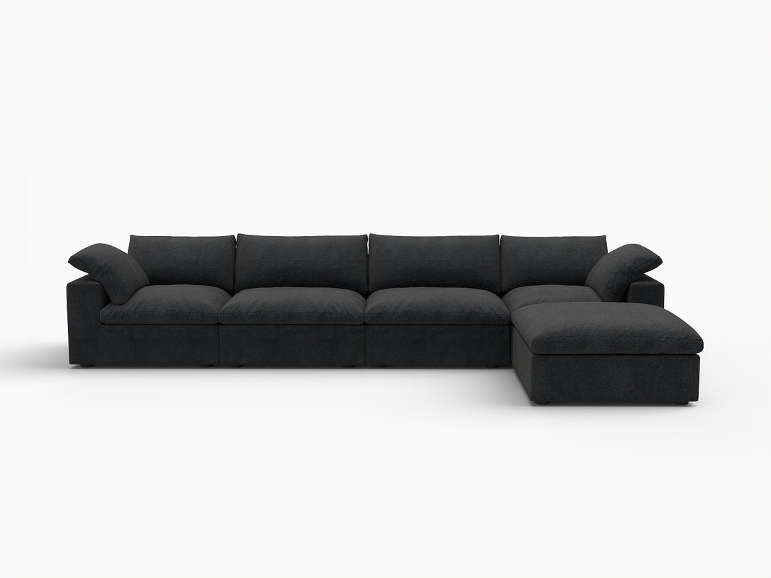Black Linen Blend Modular L Shaped Five Piece Corner Sectional