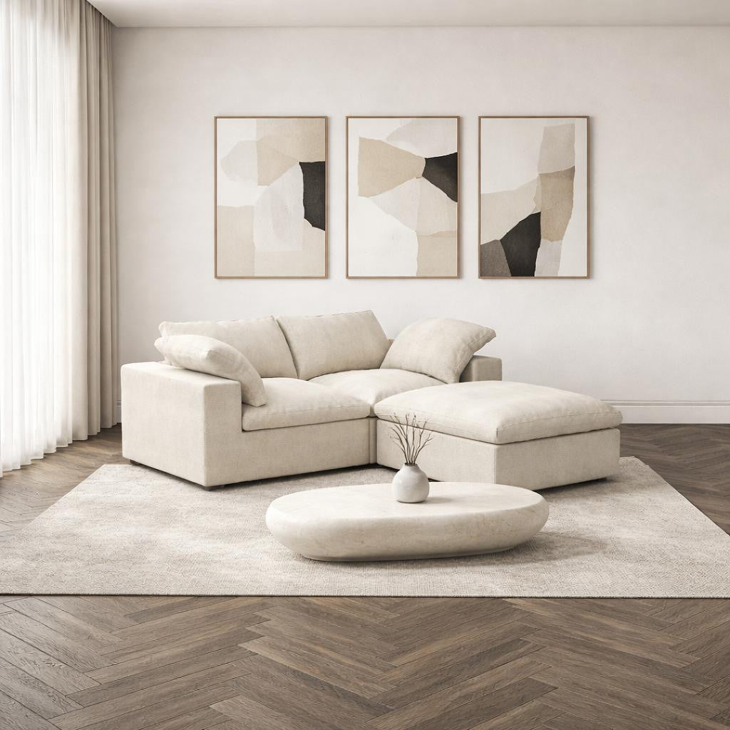 Khaki Linen Blend Modular L Shaped Three Piece Corner Sectional