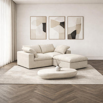 Khaki Linen Blend Modular L Shaped Three Piece Corner Sectional