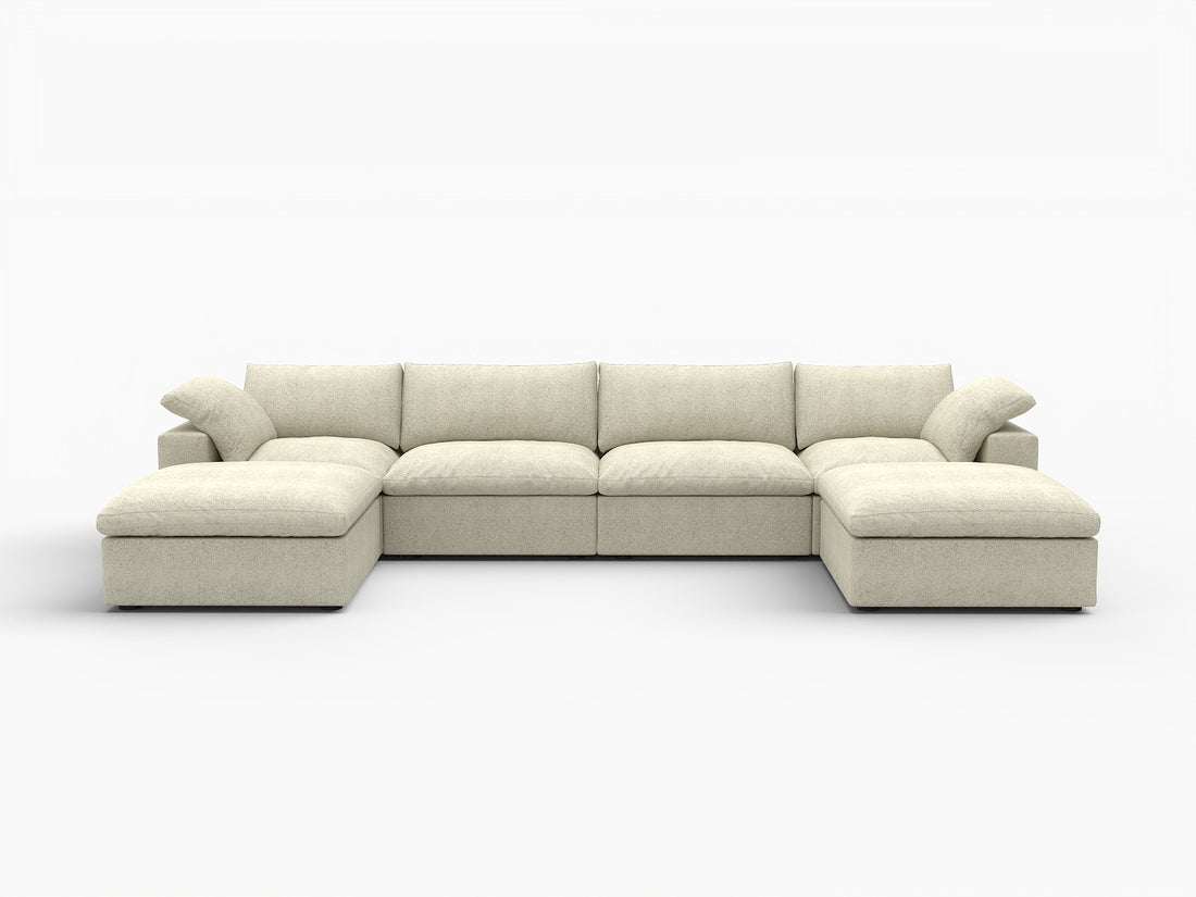 Khaki Linen Blend Modular U Shaped Six Piece Sofa and Chaise Sectional