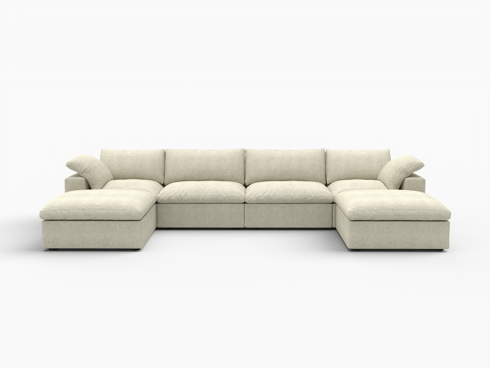 Khaki Linen Blend Modular U Shaped Six Piece Sofa and Chaise Sectional