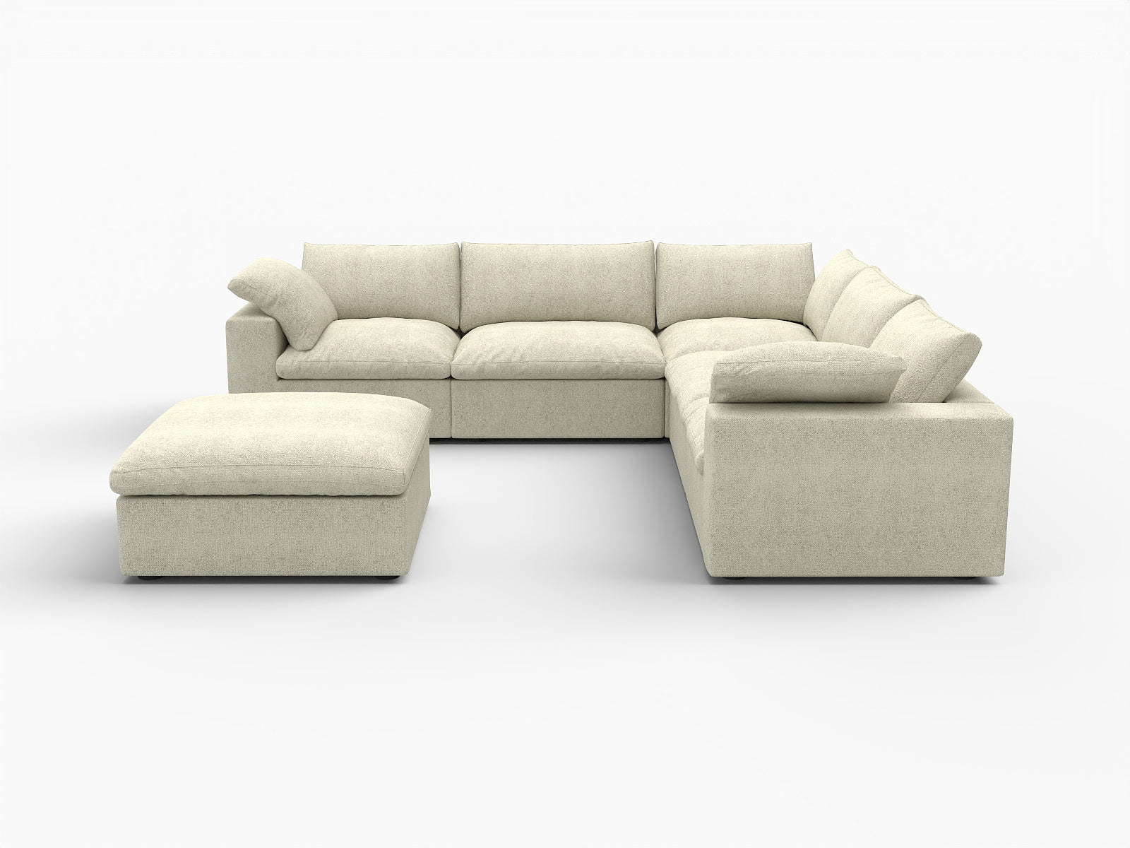 Khaki Linen Blend Modular L Shaped Six Piece Sofa and Chaise Sectional