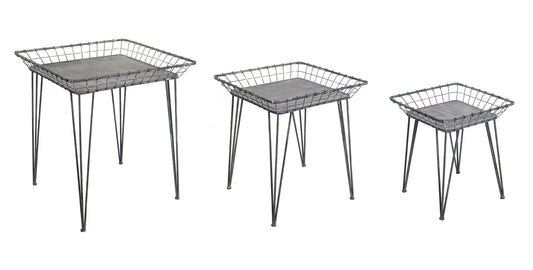 Metal Basket Tray Table Set