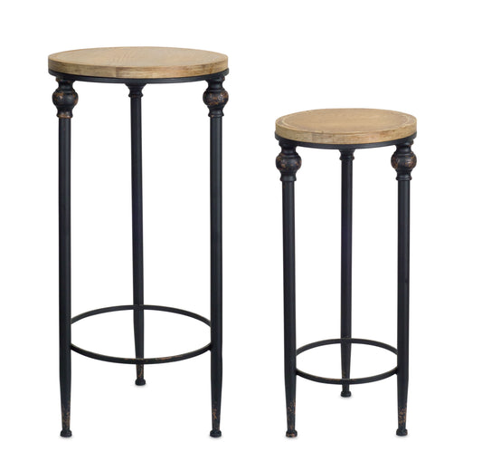 Round Wood and Metal Table Set