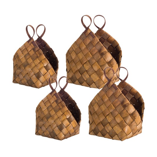 Woven Metasequoia Wood Basket with Handle Set