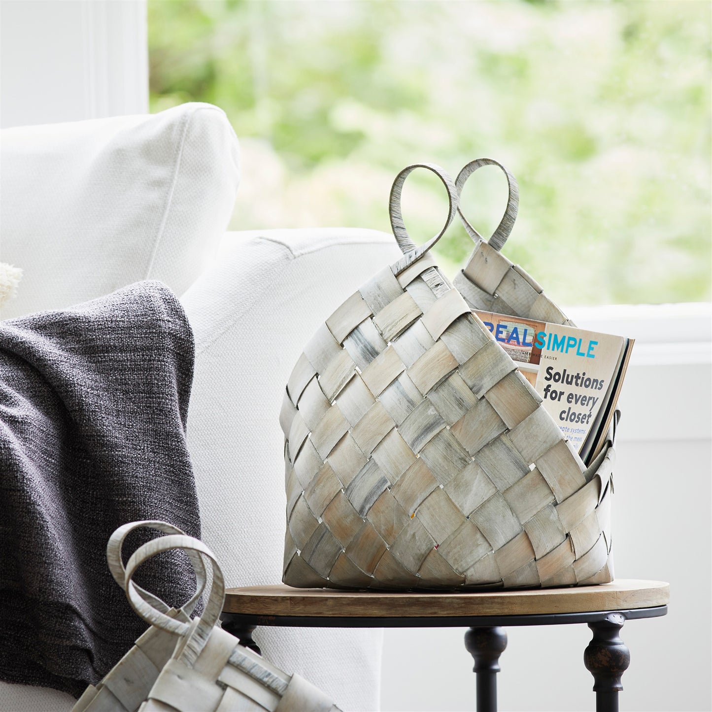 Woven Metasequoia Wood Basket with Handle Set