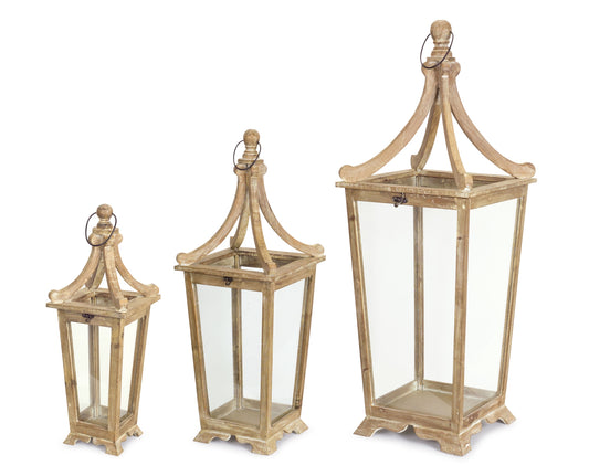 Tapered Wooden Floor Lantern Set