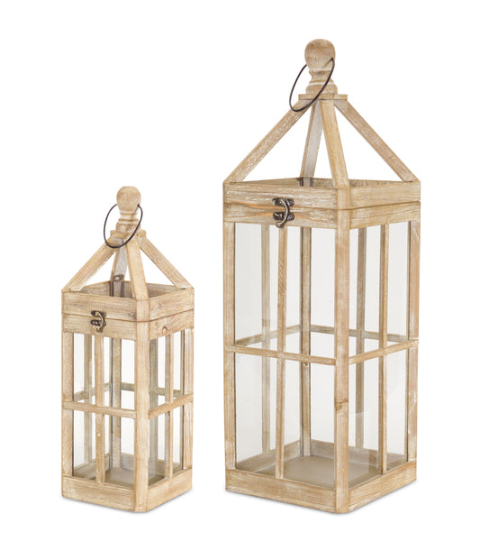 Contemporary Light Wood Floor Lantern Set
