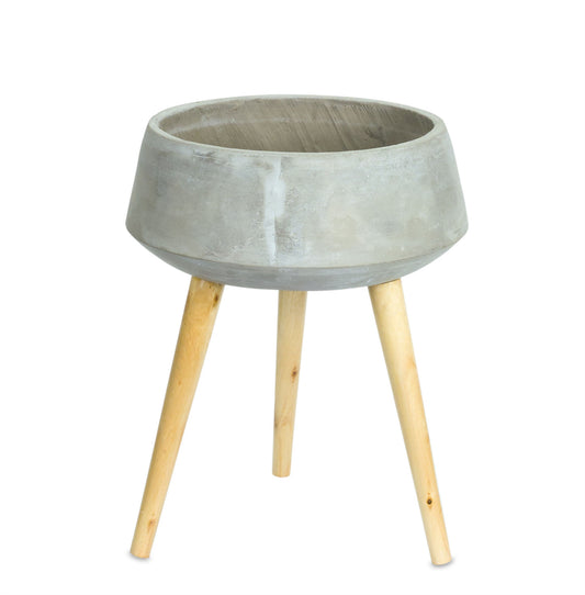 Cement Bowl Planter with Wood Legs