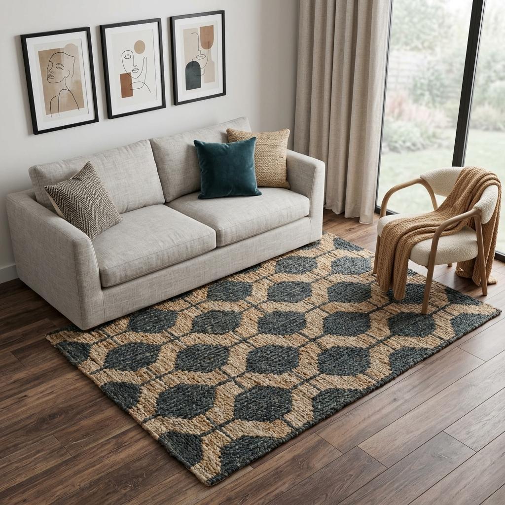 Charcoal And Gray Jute Trellis Hand Woven Area Rug