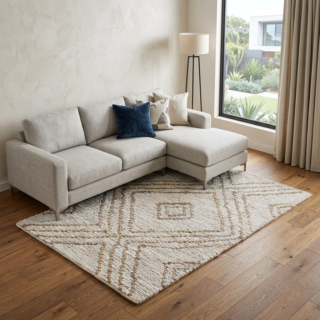 Beige And Natural Jute Geometric Hand Woven Area Rug