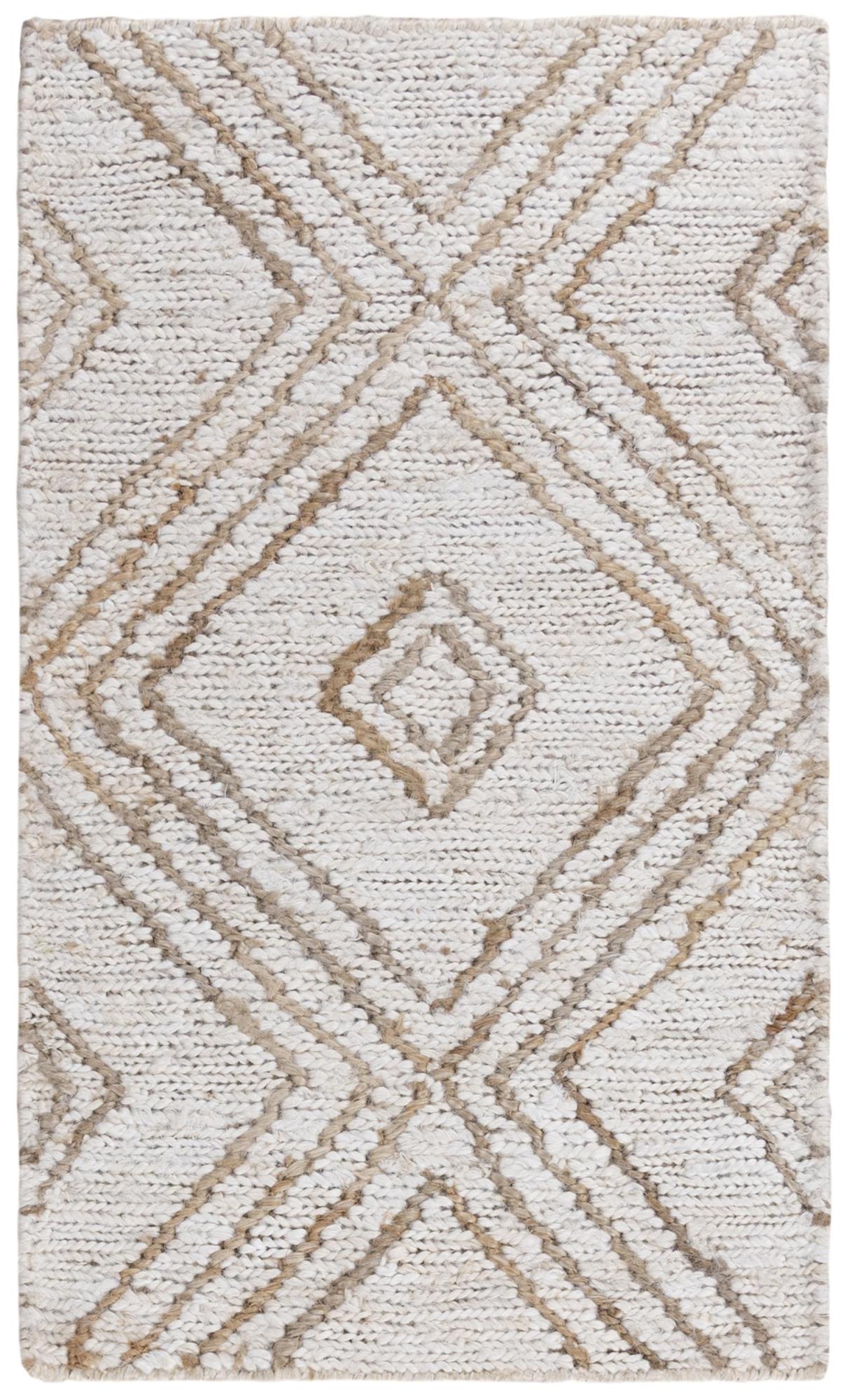 Beige And Natural Jute Geometric Hand Woven Area Rug