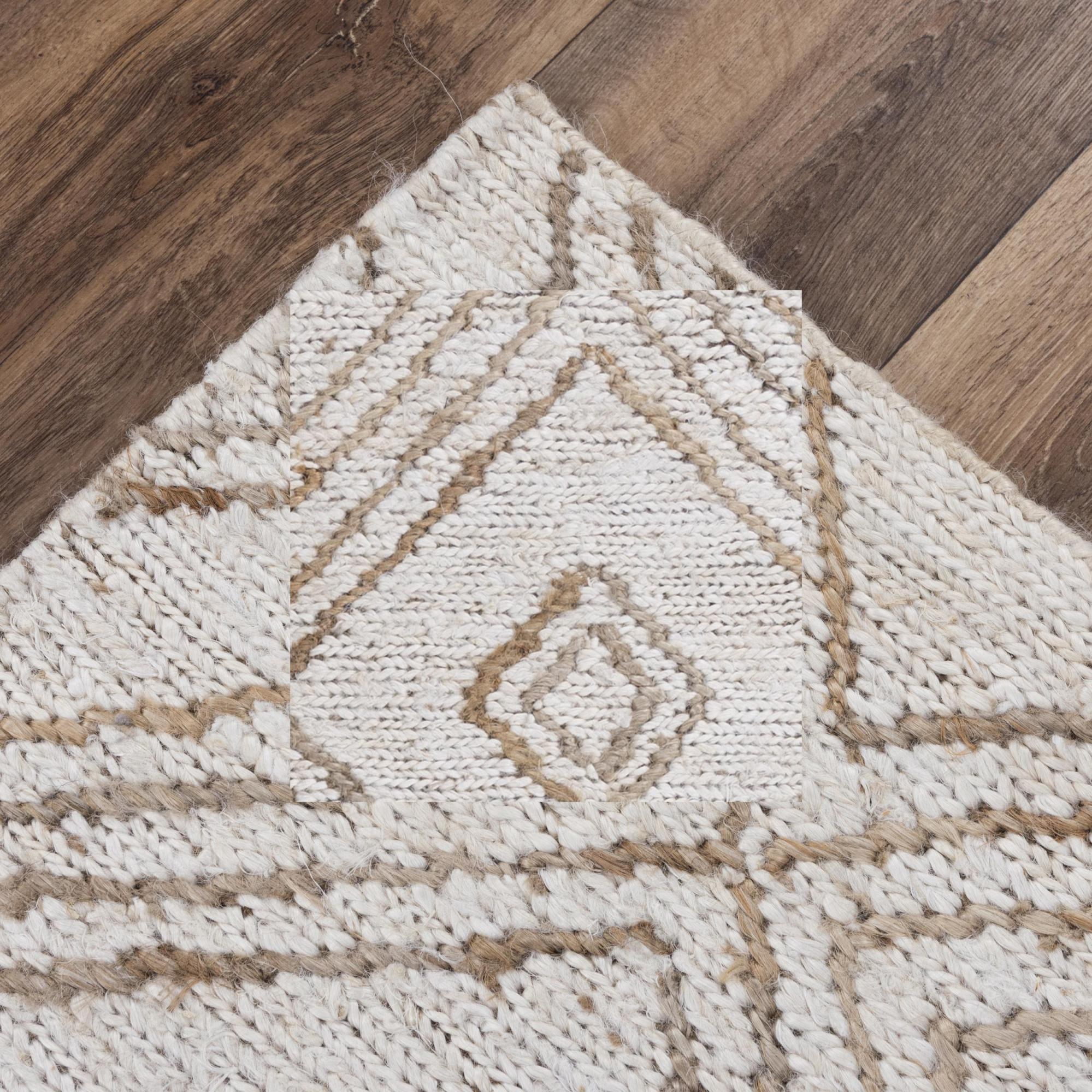 Beige And Natural Jute Geometric Hand Woven Area Rug