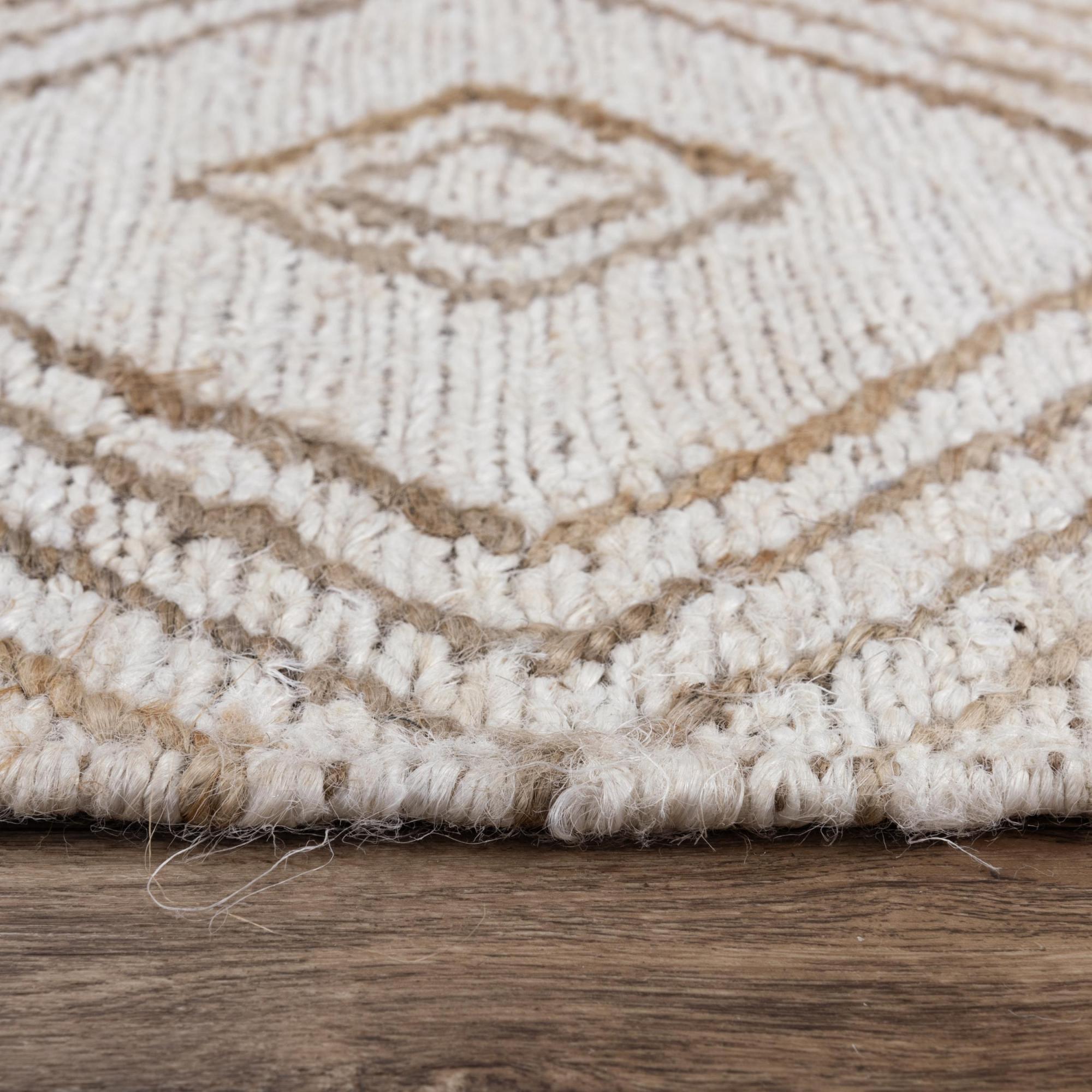 Beige And Natural Jute Geometric Hand Woven Area Rug