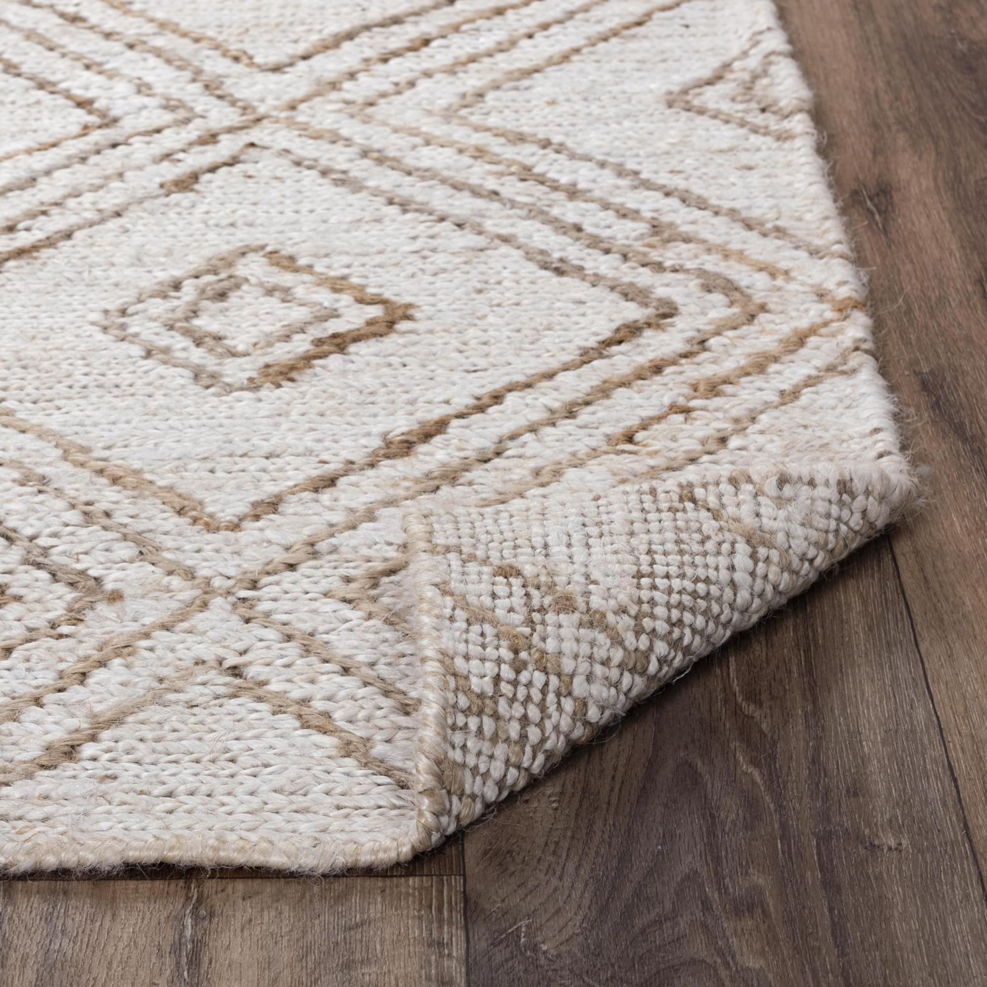 Beige And Natural Jute Geometric Hand Woven Area Rug