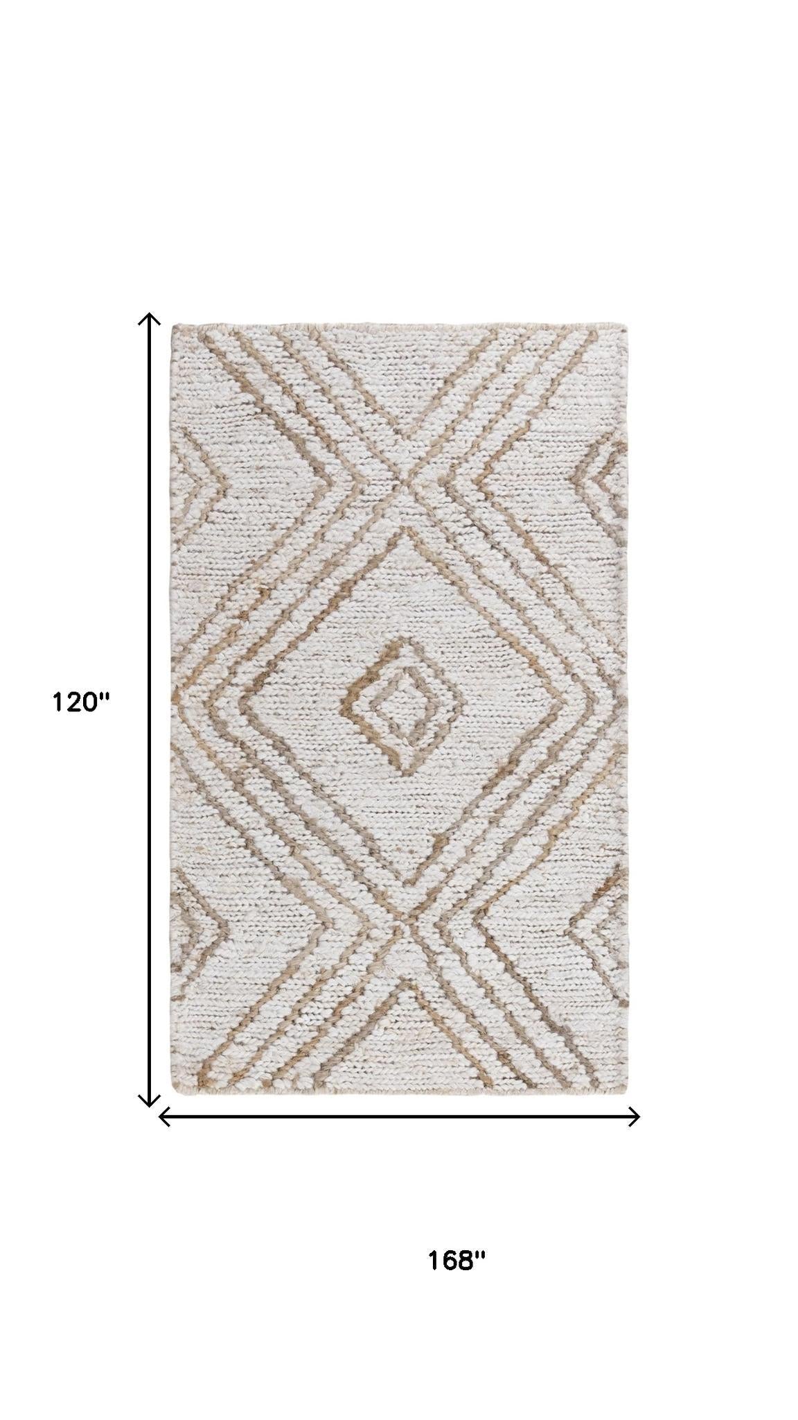 Beige And Natural Jute Geometric Hand Woven Area Rug