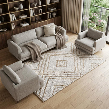 Beige And Natural Jute Geometric Hand Woven Area Rug