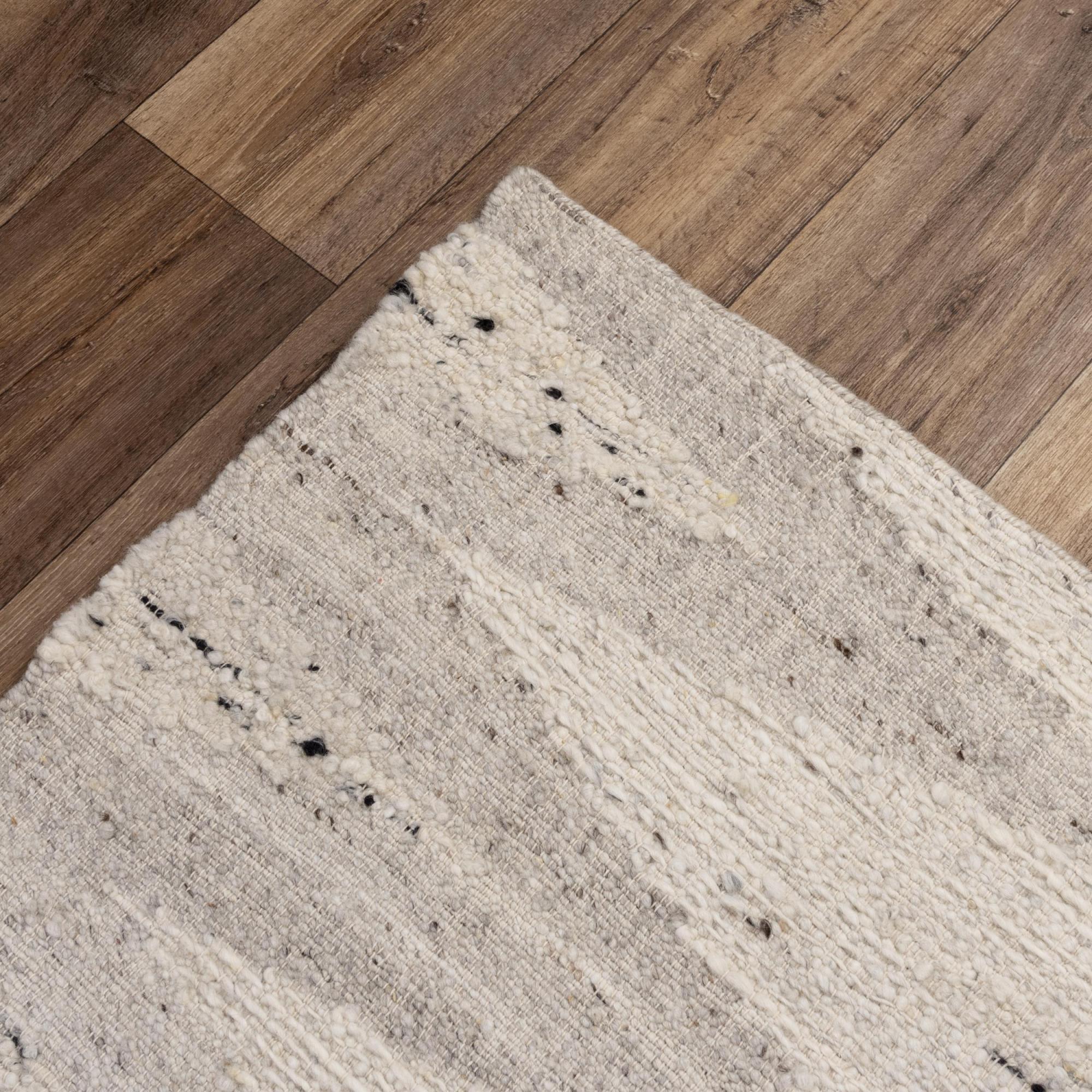 Ivory And Light Gray Wool Geometric Hand Woven Area Rug